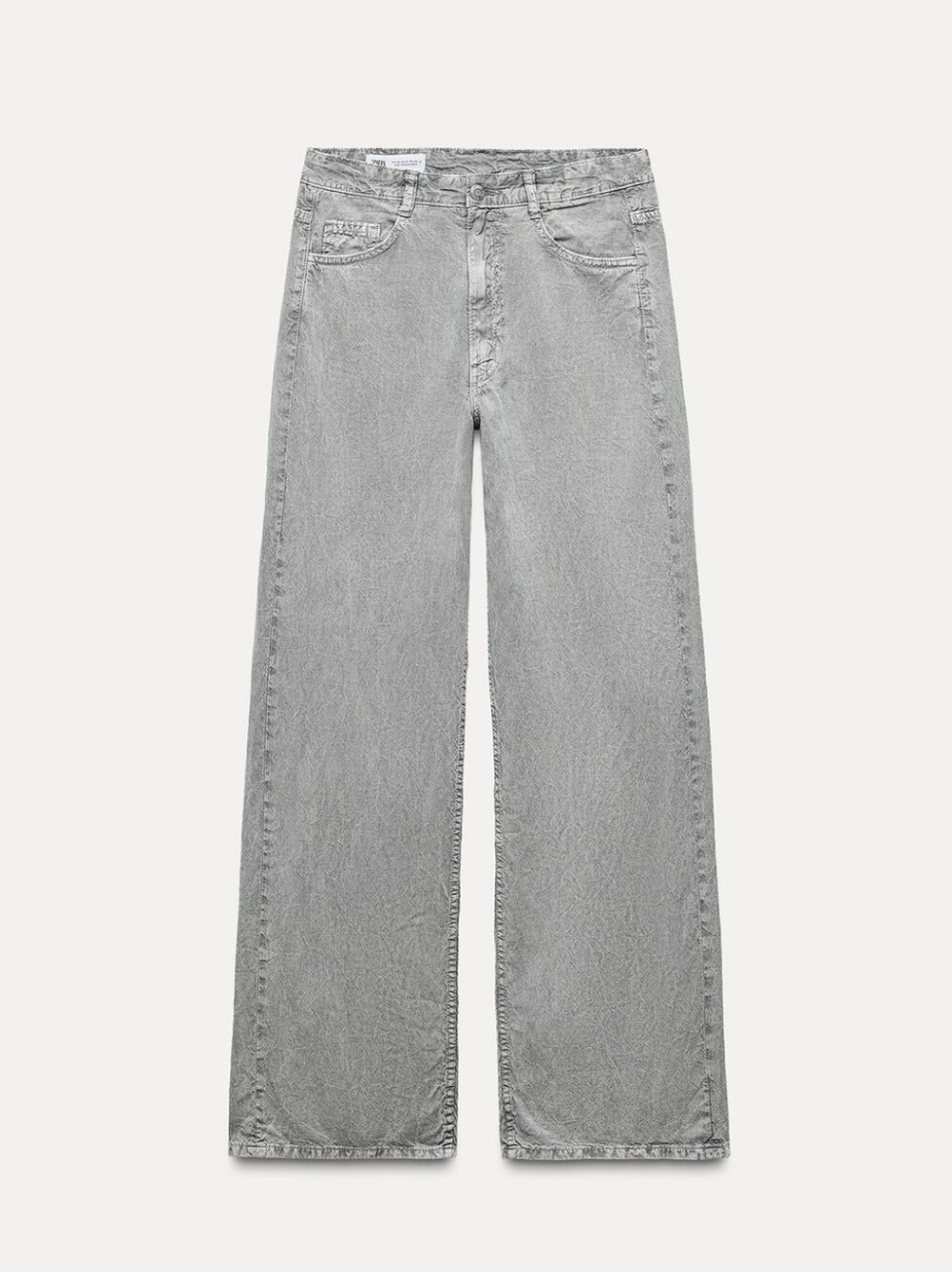 ZARA Lyocell Flowy Wide-Leg DENIM EFECT Lightweight Summer Pants in Light Gray - Picture 2 of 15